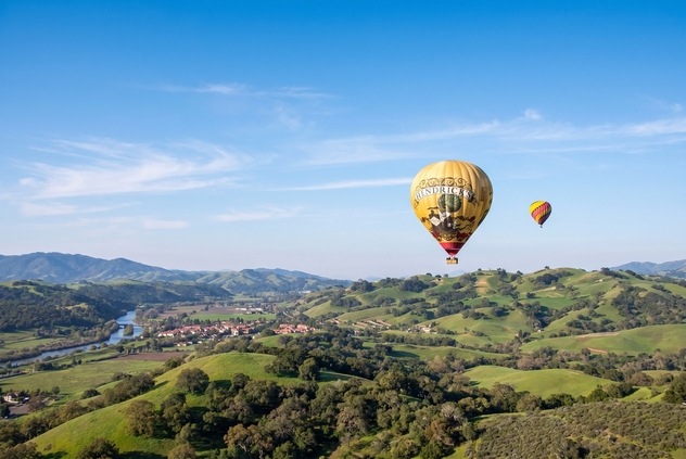 A hot-air balloon over the valley