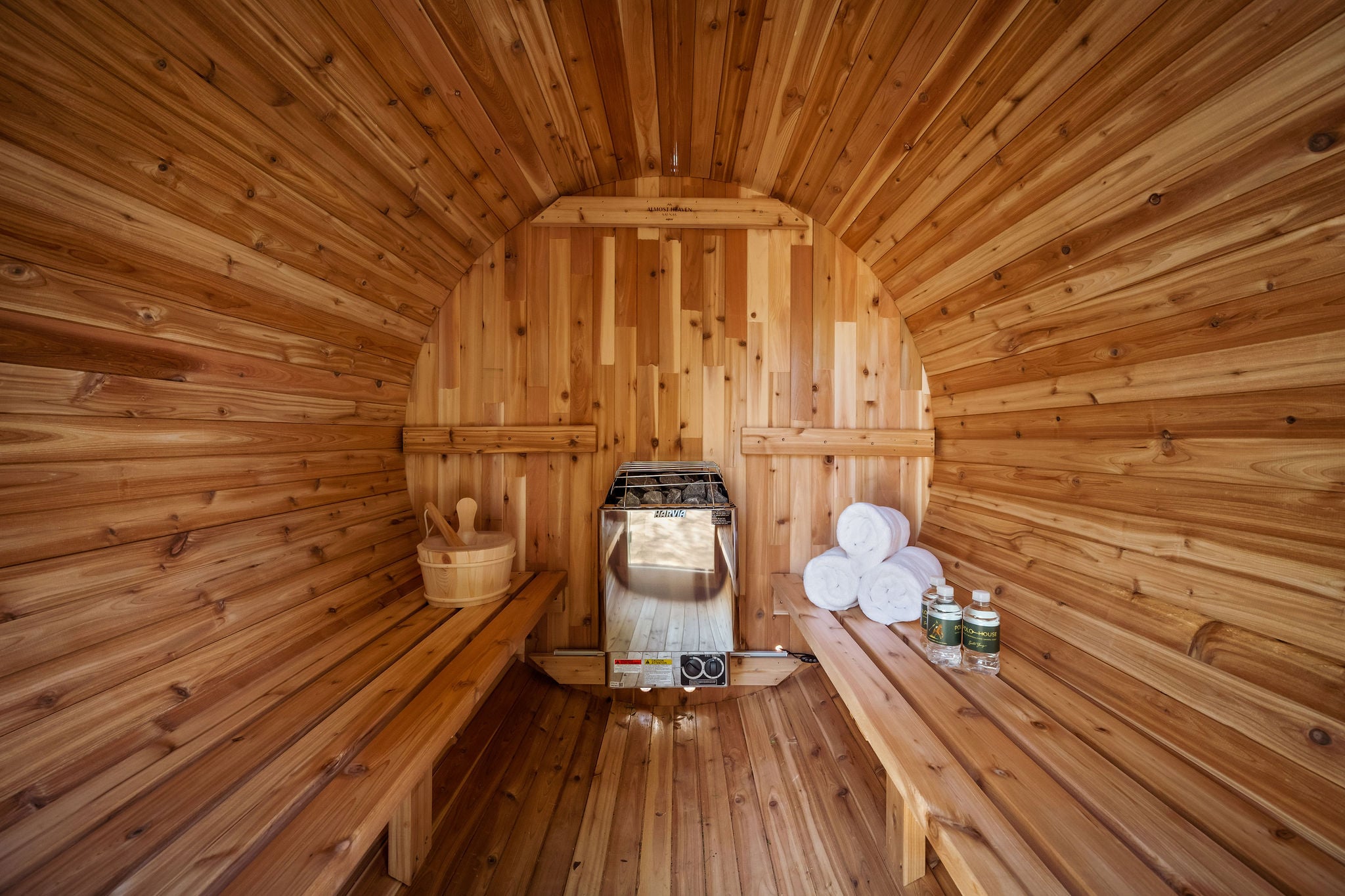 The cedar barrel sauna at The Polo House
