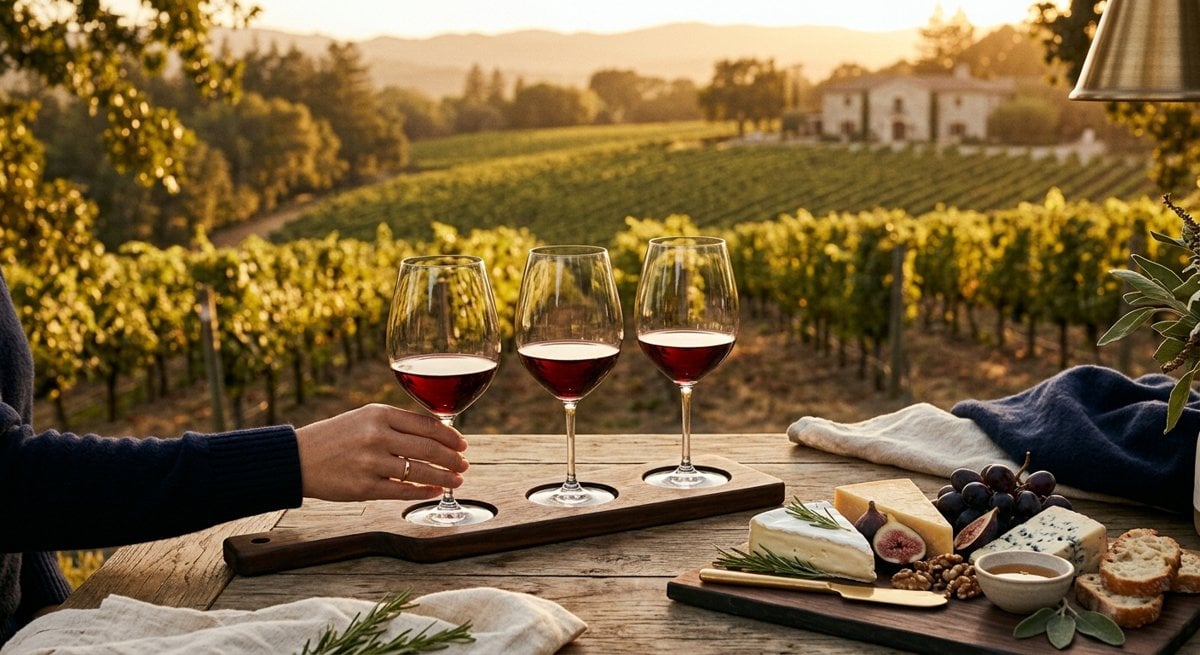 A private wine tasting flight in the Santa Ynez Valley
